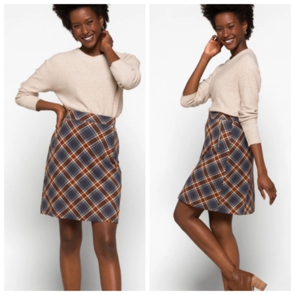Le Lis Maura A-Line Plaid Skirt Slate Blue/ Brown Pull On Elastic Waist Size L - Picture 11 of 11